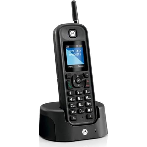 Motorola - O201 Teléfono Fijo Inalámbrico DECT, Identificador de Llamadas, Retroiluminación, Agenda 200 Números, Largo Alcance, Manos Libres, Ideal para Uso Exterior, Negro