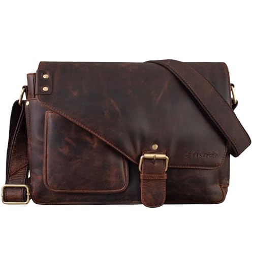 STILORD 'Tim' Borsa tracolla uomo pelle Messenger in cuoio porta PC 13.3 pollici Borsa lavoro ufficio università business vintage, Colore:zamora - marrone