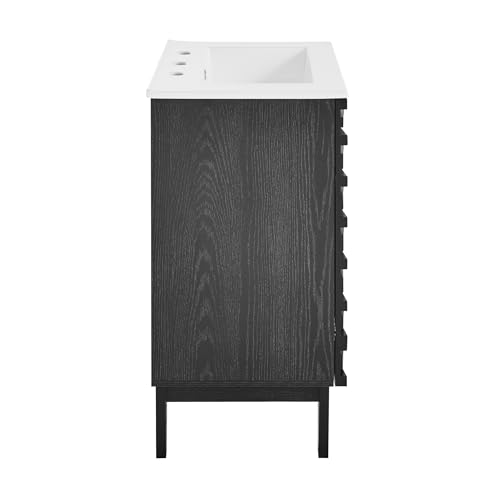 Image of Swiss Madison Cascade 24 in. Black Oak Bathroom Vanity with White, 3-Hole Ceramic Sink Top