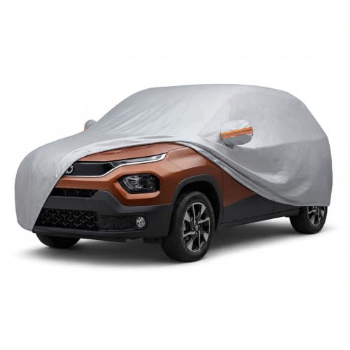 Image of myTVS 100% Waterproof Car Body Cover for Tata Punch EV - Custom-Fit, Double-Layer, UV & Dust Proof, Mirror Pockets & Elastic Clip Lock (CSK 13)