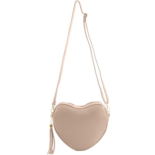 modamoda de T267 Damen Leder Herzförmige Umhängetasche Schultertasche handmade in Italy (Rosabeige)