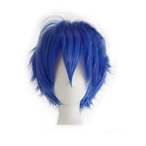 Parrucca Cosplay blu corta capelli lisci soffici