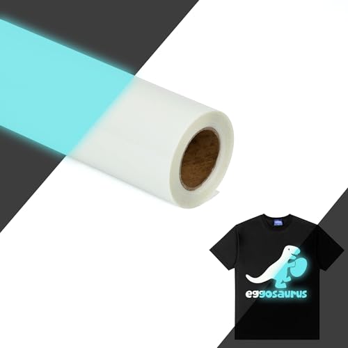 Image of HTVVETUR Glow in The Dark HTV Heat Transfer Vinyl Roll 12 Inch by 20 Feet Iron on DIY for T-Shirt PU Stretch Elastic HTV Vinyl (Dark in Glow Light Blue, 20FT)