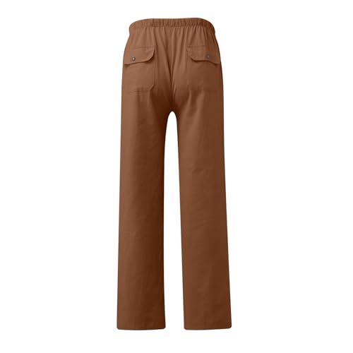 Linen Pants Men Slim Straight Solid Lightweight Drawstring Casual Pants with Pockets Elastic Waisted Lounge Pants4