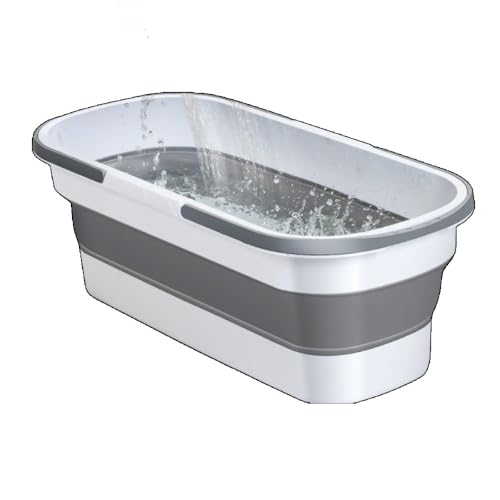 Fiegcit 洗濯 アウトドア 車載バケツ 折りたたみ モップ バスケット 角型 ハンドルとキャスター付き折りたたみ浴槽 折りたたみ マルチ バスケット 生活用品 掃除 雑貨の収納 多機能 収納便利 (グレー)