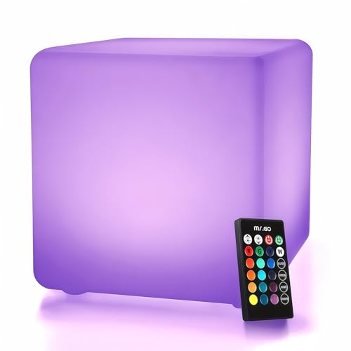 Mr.Go 10" Rechargeable LED Night Light Cube Mood Lamp Color Changing RGB Light with Remote Control, 16 Adjustable Colours, Dimmable Brightness, Waterproof Glowing Cube for Home Garden Party Decor