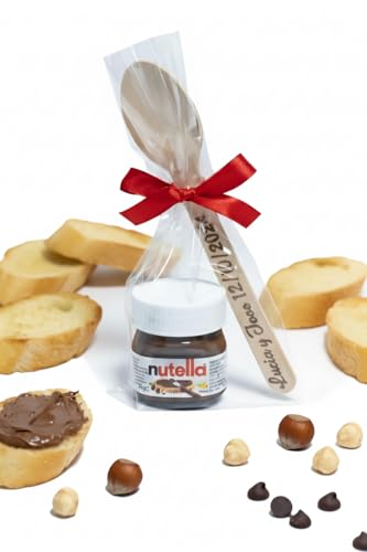 BurningWood Cuchara Personalizada para Mini Nutella de 25g (1 incluida) con Cuchara de Madera |Detalle Eventos, Regalos Personalizados Boda Comunion Bautizo Cumpleaños graduación,bolsas regalo