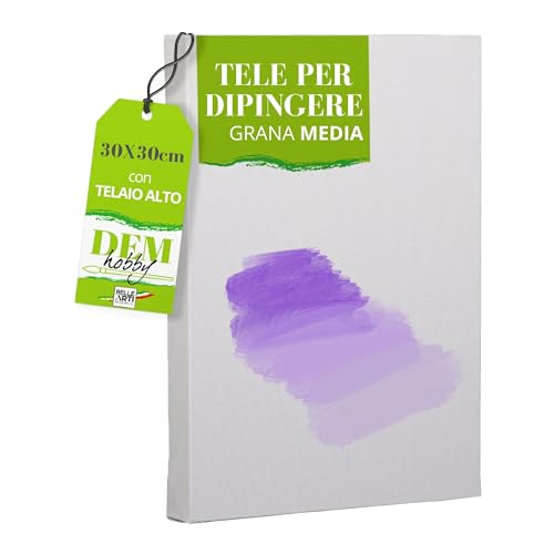 BELLE ARTI - Tela per Dipingere 30x30 cm Grana Media Con Telaio Alto - Tele Pittura per Artisti e Appassionati - Telaio per Quadri Tensione Regolabile - 100% Cotone per Olio, Acrilico e Altro