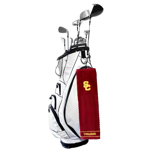 Image of Team Golf NCAA USC Trojans Embroidered Golf Towel Embroidered Golf Towel, Checkered Scrubber Design, Embroidered Logo