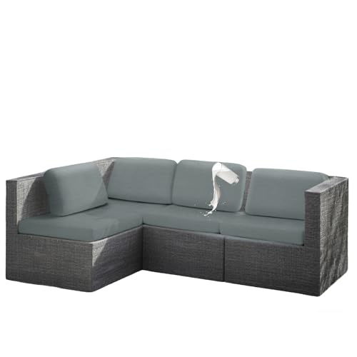 Lots De 8 Housses De Coussins De Siège Imperméables (4 Housse de Coussin d'assise + 4 Housse de Coussin Dossier), Housses De Coussin De Chaise De Meubles De...