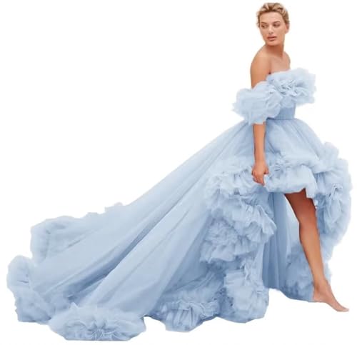 High Low Puffy Tulle Prom Dresses Long for Women Ball Gown 2025 Tiered Ruffles Evening Party Dress