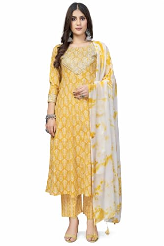 Image of Vbuyz Women's Cotton Printed A-Line Regular Fit Kurta Pant with Dupatta