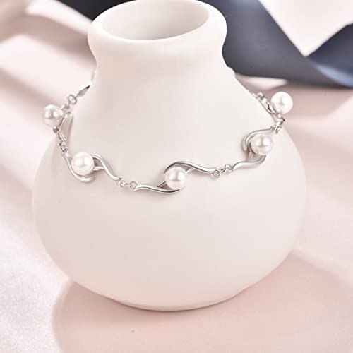 KINGWHYTE Pearl Bracelet for Women 925 Sterling Silver Adjustable Bracelets Birthday Jewelry Gifts for Her2