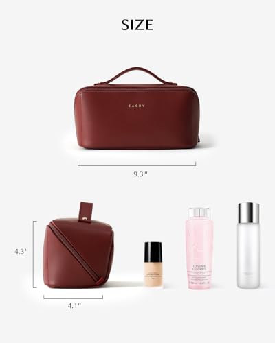 Image of EACHY Travel Makeup Bag, Large Capacity Cosmetic Bag for Women, Waterproof PU Leather, Flat Open Portable Toiletry Bag for Skincare, Brushes & Travel Essentials