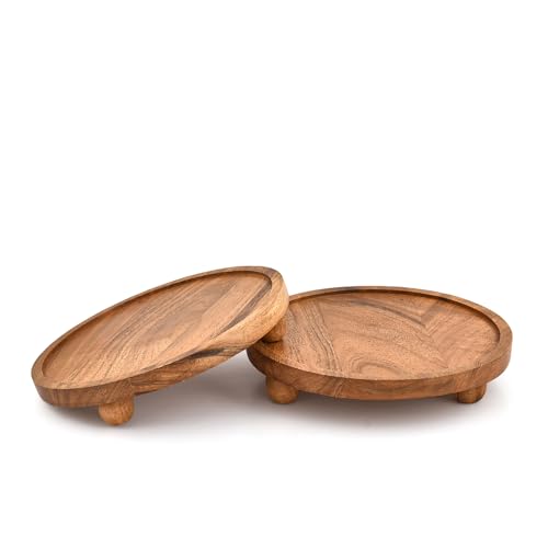 Hanol Podeste aus Akazienholz, Tablett-Set mit erhöhtem Rand und Fußboden, Präsentationsständer für Haus und Garten, für Innen- und Außenbereich, 2 Stück (20,3 x 20,3 x 3,8 cm)