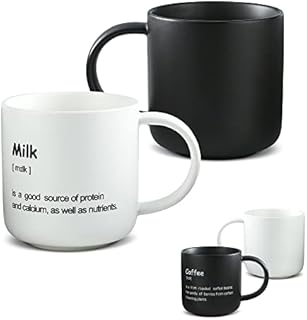 Prevve Coffee Mugs, Large Ceramic Coffee Cup with Handle for Latte Cappuccino Tea or Hot Chocolate, Dishwasher & Microwave Safe, Black and White Mug Set Gifts for Men Women 15 Oz Mug Set of 2, 450ml