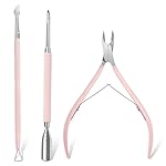 Makartt Cuticle Trimmer with Cuticle Pusher, 3 PCS Pink Nail Cuticle Nipper Professional Pedicure Manicure Tools with Stainless Steel Dual End Pusher, Nail Scraper
