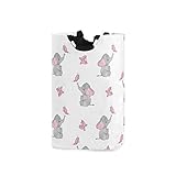 AGONA Cute Elephants Pink Butterflies Laundry Basket with Handles Large Storage Bin Collapsible Fabr