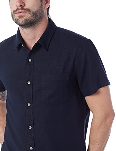Camisa Básica Masculina Em Linho - Azul M
