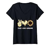 Photo Gallery pace love sunshine girasole hippie regalo per uomini donne maglietta con collo a v Photo Gallery pace love sunshine girasole hippie regalo per uomini donne maglietta con collo a v
