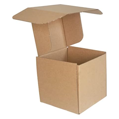 PACK4YA 110×110×110mm (4"x4"x4") Small Parcel Postal Boxes Royal Mail PiP Corrugated Cardboard Boxes for Posting, Brown Square Mug Mailing Postage Shipping Box for Business or Gift Packaging (10 Pcs) Cover
