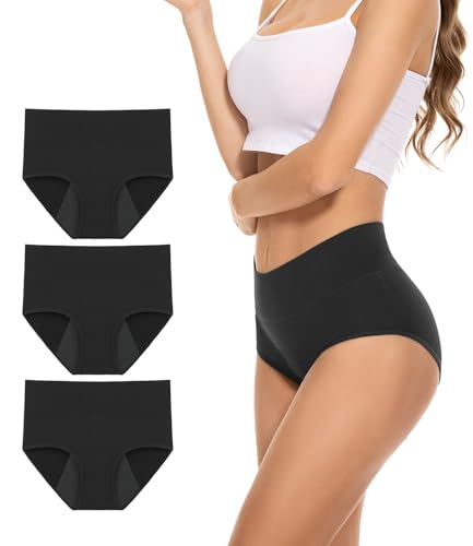 PULIOU Women Period Pants High waisted Heavy Flow Postpartum Underwear Leakproof Menstrual Knickers Extra Protection Pack of 3