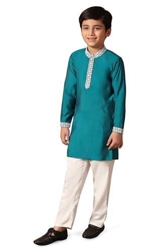 Image of Fashion Dream Boy's Chanderi Silk Embroidered Kurta Pajama Set|Boys Kurta Set|Kids Ethnic Set