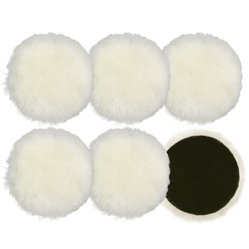 6 Stück Polierpads 125mm Lammwollhaube Polieraufsatz Winkelschleifer Wolle Polierhaube mit Klett für Autopoliermaschinen Exzenterschleifer Poliermaschine
