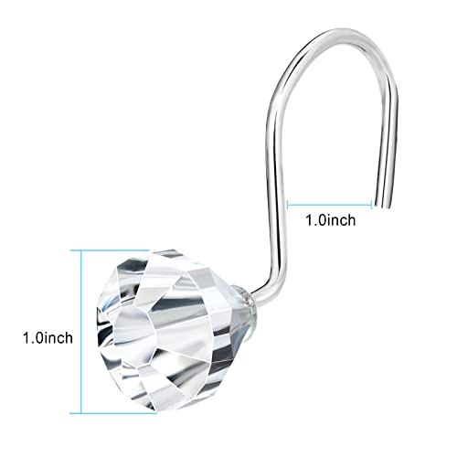 Raymall Acrylic Crystal Shower Curtain Hooks Set Of 12, Rhinestone Shower Curtain Rings Decorative Bling Rust Resistant Bath Hooks Decoration Of Bathroom (Transparent-Monarch) #TOP5