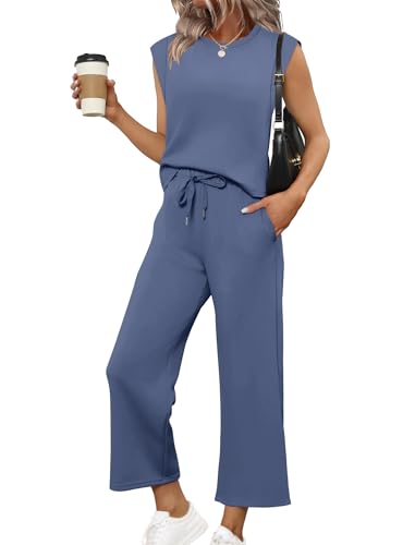 Sampeel Two Piece Sets for Women Summer Outfits Lounge Matching Sets Women Clothing Travel Vacation Cruise Outfits Wide Leg 2025 Black M - view 3