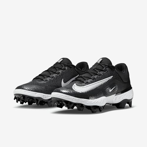 Image of Nike Alpha Huarache Elite 4 Low MCS Men's Baseball Cleats (FD6221-003, Black /Dark Smoke Grey /White) Size 8