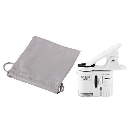PBZYDU Phone Clip Microscope, 60X Magnifying Glass LED UV Light Mini Mobile Phone Clip Magnifier with Storage Bag