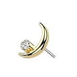 Amelia Fashion Implant Grade Titanium Threadless Push In Crescent Moon Top With Bezel Set CZ (Fits All Threadless Pin Sizes 14GA-20GA) (Gold/Clear)