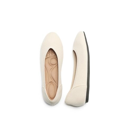 Women's Ballet Flat Knit Round Toe Slip On Walking Comfort Flexible Soft Shoes for Woman Low Wedge