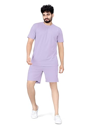 Image of ELLITI Cotton Blend Solid Casual Round Neck Half Sleeve Oversized Co-ord Set Men's, Pyjama Set, Sleepwear Loungewear T-Shirt and Shorts Combo for Men, Night Wear for Men, Night Suit for Men's