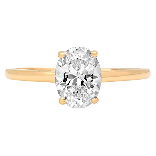 Clara Pucci Brilliant Oval Cut Solitaire Engagement wedding Bridal Promise Ring Band in Solid 14k Yellow Gold, 1.1CT,Size 7