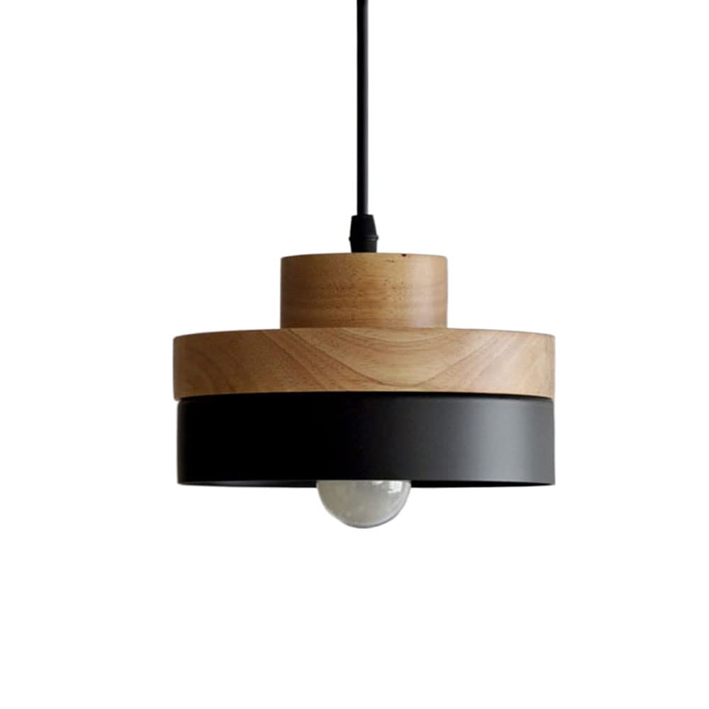 HXYSXHJUO Nordic Design E27 Base Pendant Light - Adjustable Retro Chandelier with Wooden Metal Lampshade for Kitchen Island and Bar(A)