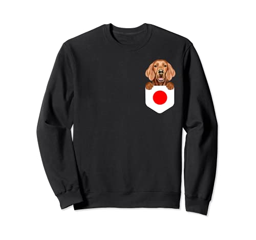Japan Flag Irish Setter Dog In Pocket Sweatshirt, Black