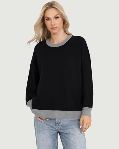 Image of Totatuit Womens Oversized Sweaters Casual Long Sleeve Crewneck Striped Knit Pullover Tops Cute 2025 Fall Sweaters