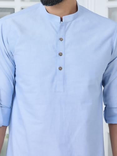 Image of See Designs Men's Roll-Up Sleeve Mandarin Collar Deluxe Cotton Solid Short Kurta (Pack of 2) - Festive Collection