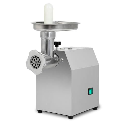 VERTES Picadora de carne Eléctrica, acero inoxidable, 370W, 80 kg/h, tamaño 8, profesional para catering, 2 bandejas de alimentación, 4 discos perforados, 2 cuchillas, marcha adelante, marcha atrás