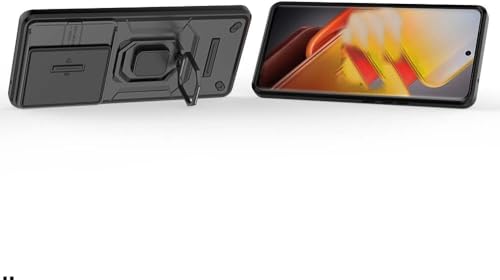 Image of SHINESTAR Tough Armor Bumper Back Case Cover | Ring Holder & Sliding Camera Shield Cover | 360 Degree Protection Back Case Cover for iQOO Z9s Pro 5G / Vivo T3 Pro 5G (Black)