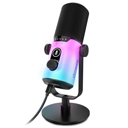 FDUCE Dynamic Gaming Microphone kit, USB/XLR Podcast Computer Microphone with Desktop Stand, RGB Light, Mute Button and Headphone Jack, for Gamer Streaming Recording Studio YouTube Online Chat(D20)