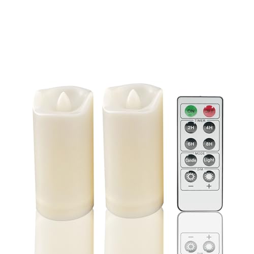 Image of QIDEA 2 inchX4 inch Outdoor Flameless LED Candles with Remote Timer, Battery Operated Flickering Waterproof Pillar Candle Lights for Halloween Christmas Garden Wedding Decorations 2 Pack