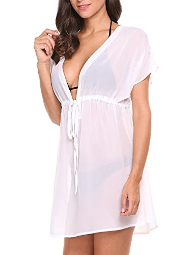 Avidlove Womens Sexy Chiffon Swimsuit Cover Ups Sheer Bikini Plus Blouse, White, Large