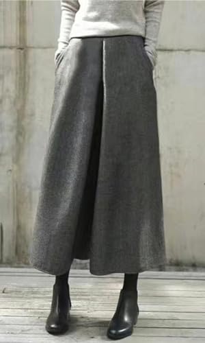 chouyatou Women's Winter Elastic High Waisted Wool Blend Wide Leg Pants Cropped Palazzo Trousers Culottes4