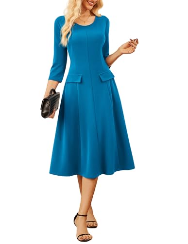 GRACE KARIN 2025 Wear to Work Dress for Women A Line Midi Fit 3/4 Sleeve Church Round Neck Business Dresses