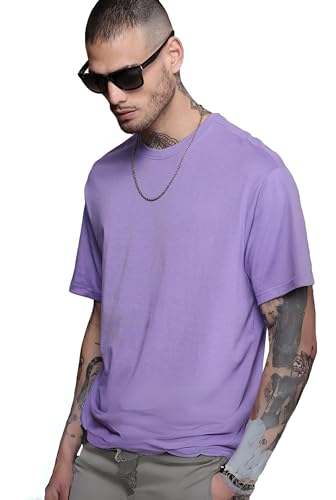 Image of LEOTUDE Half Sleeve Oversized Tshirt for Men, Round Neck Cottonblend Drop Shoulder Solid T-Shirt (Color Multicolor)