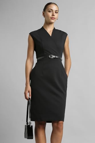 Image of Van Heusen Women's Cotton Blend V Neck Mid-Length Sheath Comfort Fit Above The Knee Dress