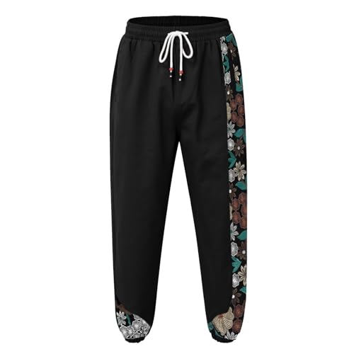 Casual Pant for Men Japanese Retro Embroidered Floral Print Drawstring Bound Foot Trousers Fashion Hip Hop Streetwear4